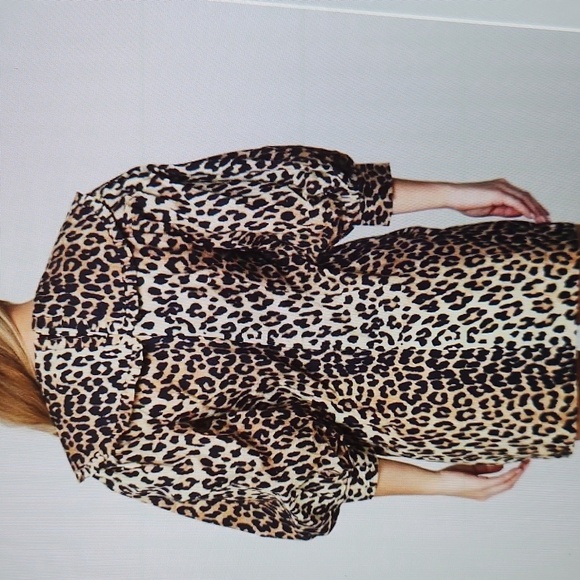Ganni Leopard Print Puff Sleeve Collar Dress Size 4 - Picture 6 of 12